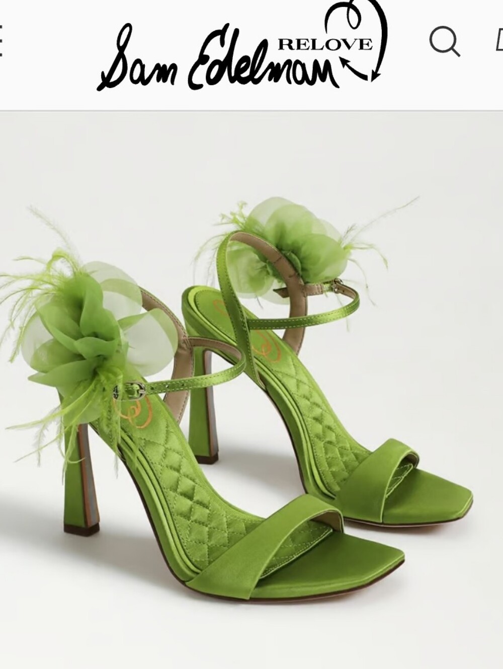 Leana Sandal-Sam Edelman Lime Green Satin Floral  Ankle-Strap Heels - Picture 2 of 7